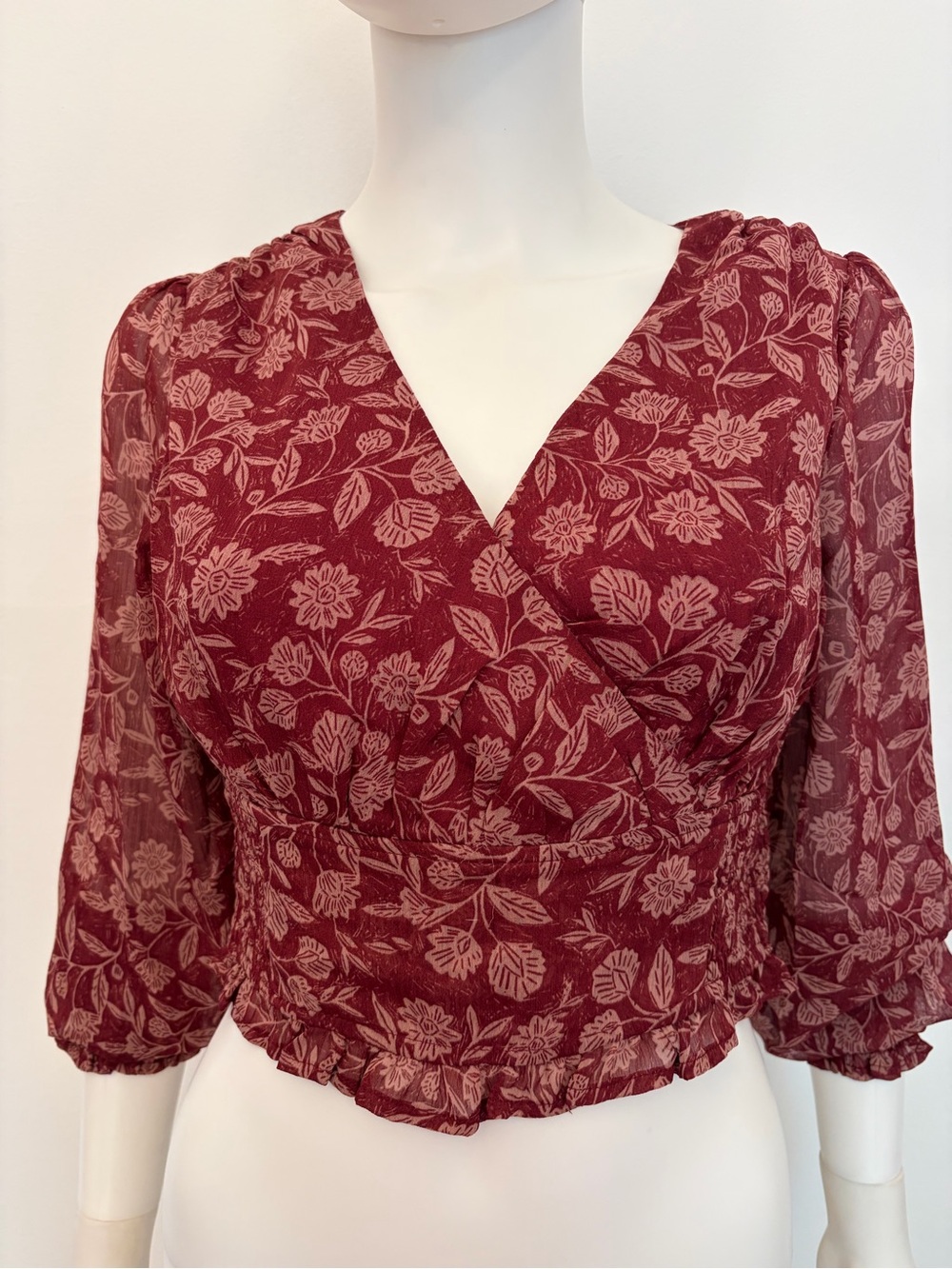 #752 Promesa NWOT Dusty Rose Blouse with Burgundy Accents - Picture 4 of 13